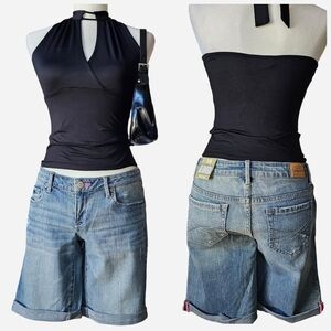 Aeropostale Blue Denim Bermuda Shorts with Black Waistband